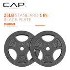 Cap Barbell Standard 1-Inch Grip Weight Plates 25 Lbs Black, Pack (X2)