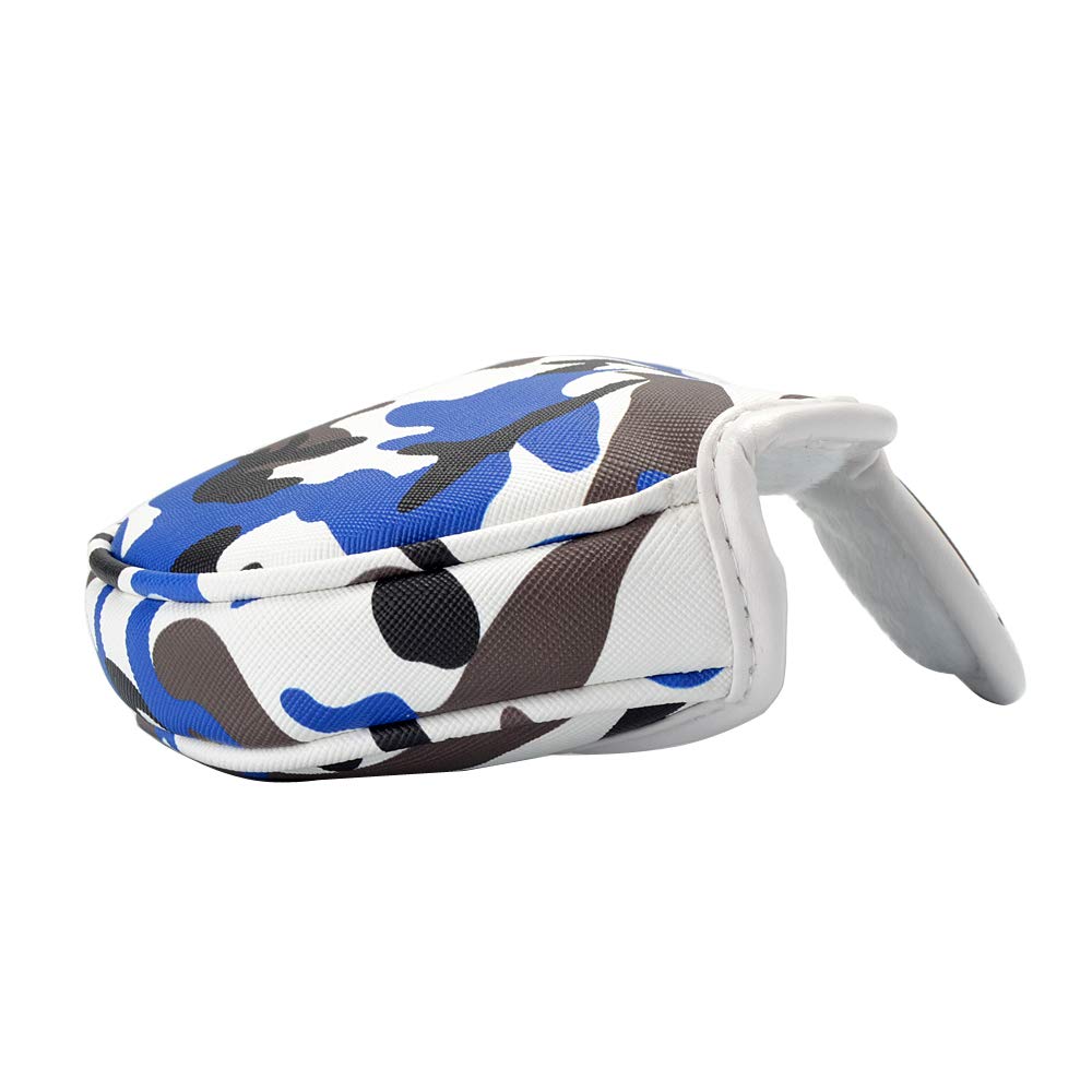 Gooaction Camo Blue Golf Small Mallet Putter Head Cover Magnetic Closure Camouflage Print Synthetic Leather Mini Putters Club He