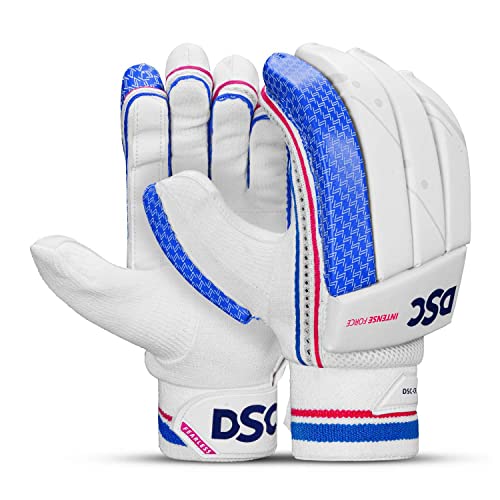 DSC Intense Force Leather Cricket Batting Gloves, Mens Right (BlueOrange), Standard