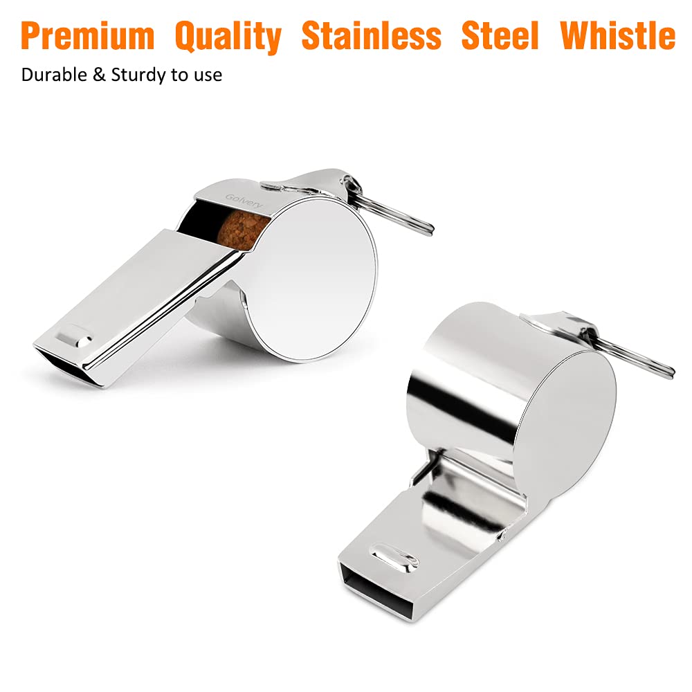 Golvery Metal Referee Coach Whistle - Stainless Steel - Crisp Sound Whistle With Lanyard For School Sports, Soccer, Football, Ba