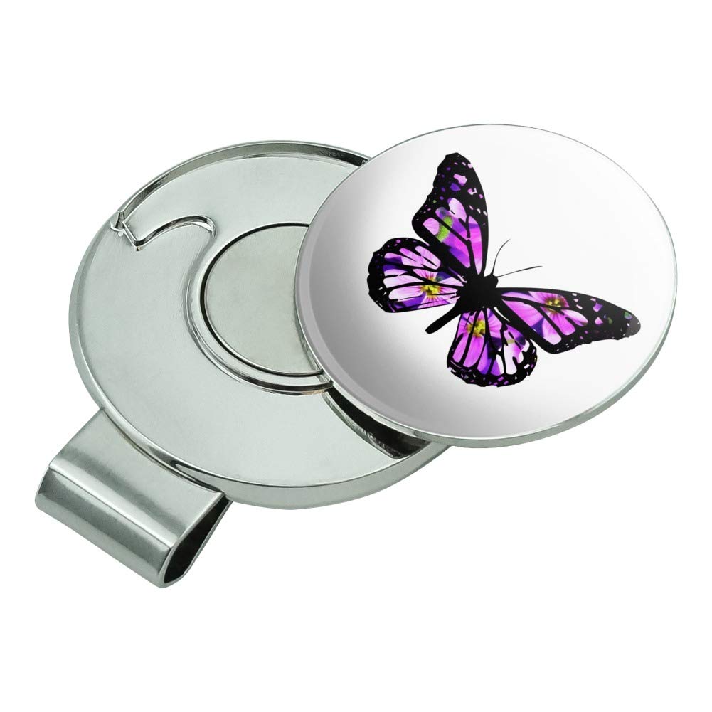 Graphics & More Butterfly With Flowers Golf Hat Clip With Magnetic Ball Marker