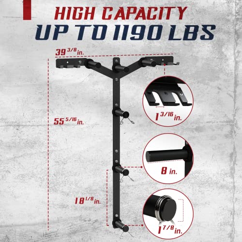 Yes4All 6 Pegs & 4 Barbell Storage Racks Load Up To 1190 Lbs - Wall Mounted Weight Plate Tree & Barbell Holder
