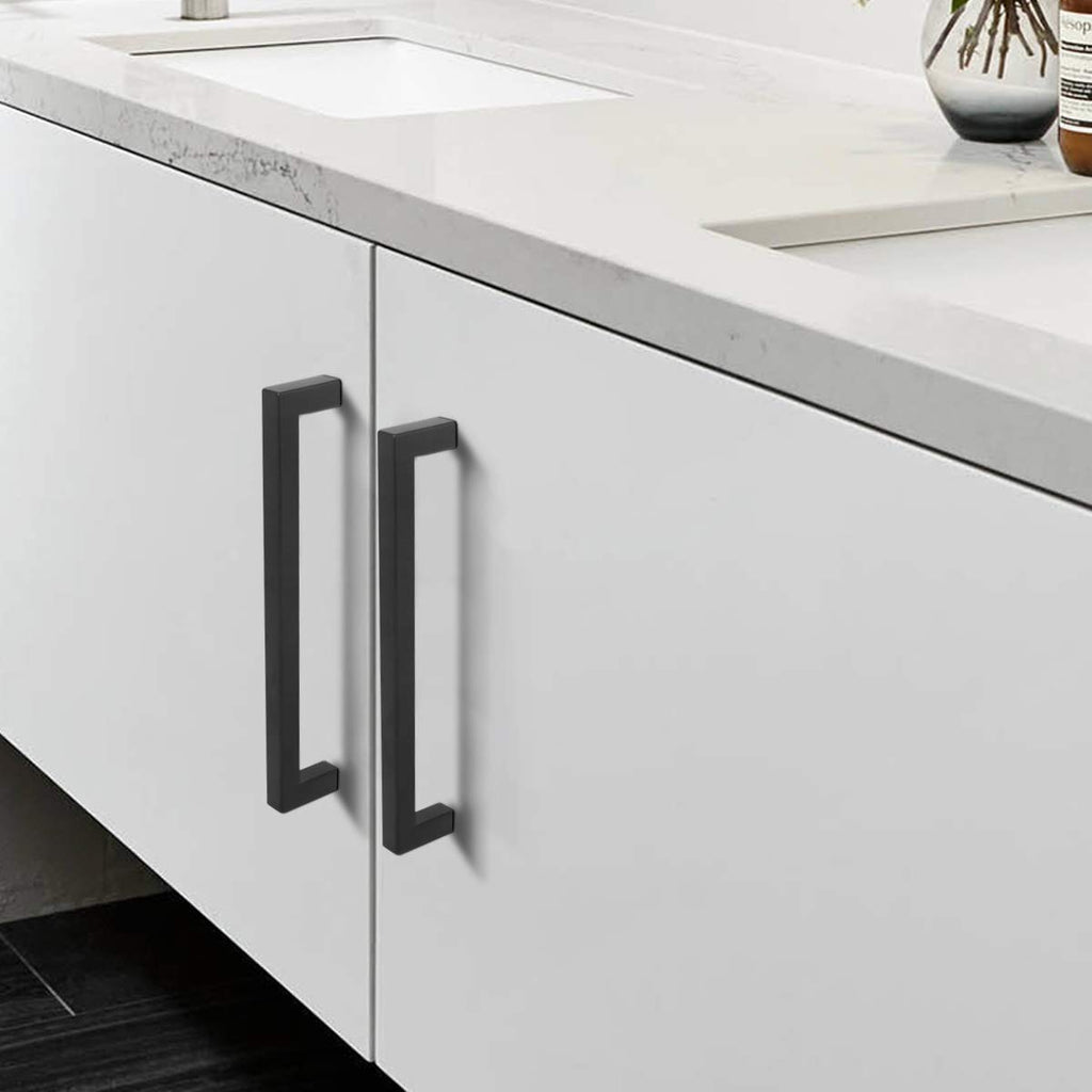 Knobwell 12 Pack Black Stainless Steel Kitchen Cabinet Door Handles, Euro Style Kitchen Drawer Pulls - Hole Centers 7-916, Overa