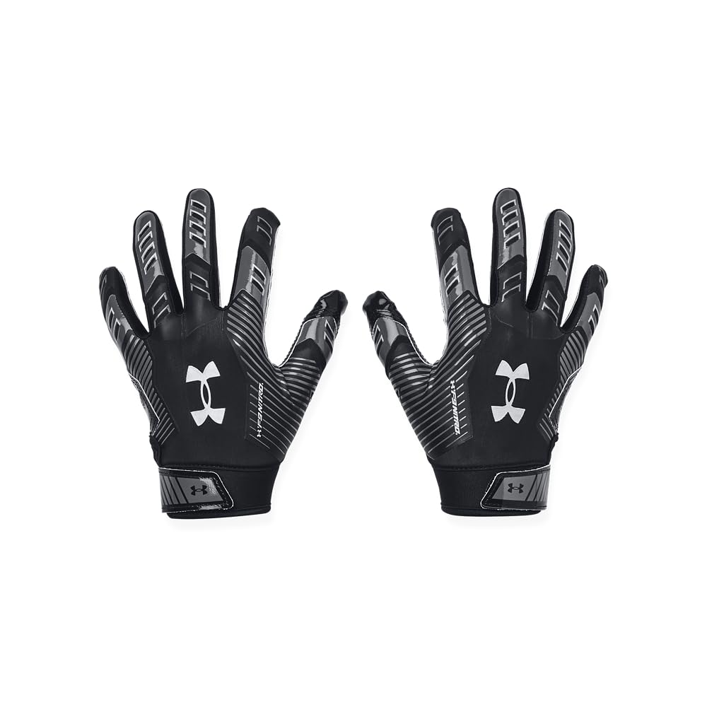 Under Armour Boys' F9 Nitro Football Gloves, (001) Black/Castlerock/Metallic Silver, Medium
