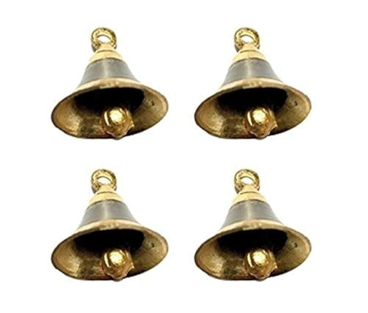 Uapan Brass Pooja Room Bells With J Hook (Silver Gold_2.5 Inch, Pack Of 4)