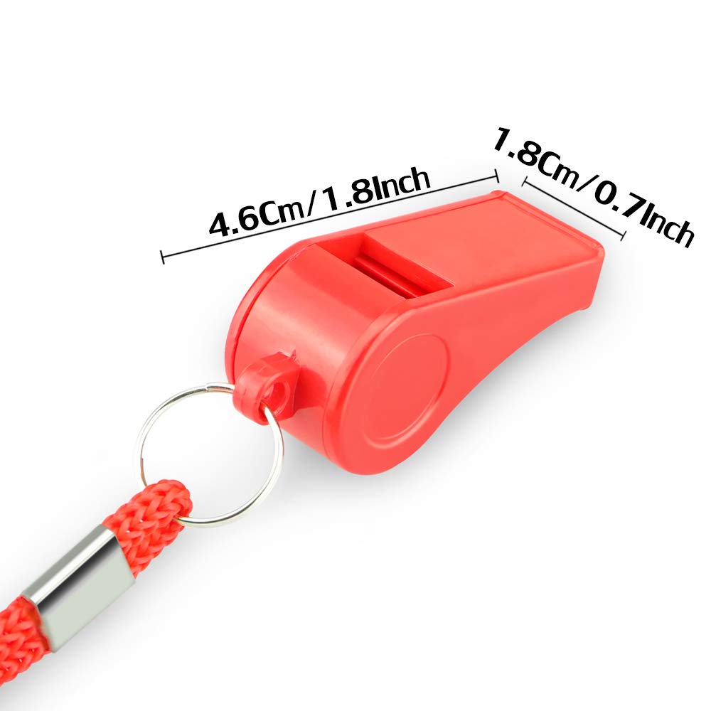 Hipat Red Emergency Whistles With Lanyard, Loud Crisp Sound, 2 Packs Plastic Whistles Ideal For Lifeguard, Self-Defense And Emer