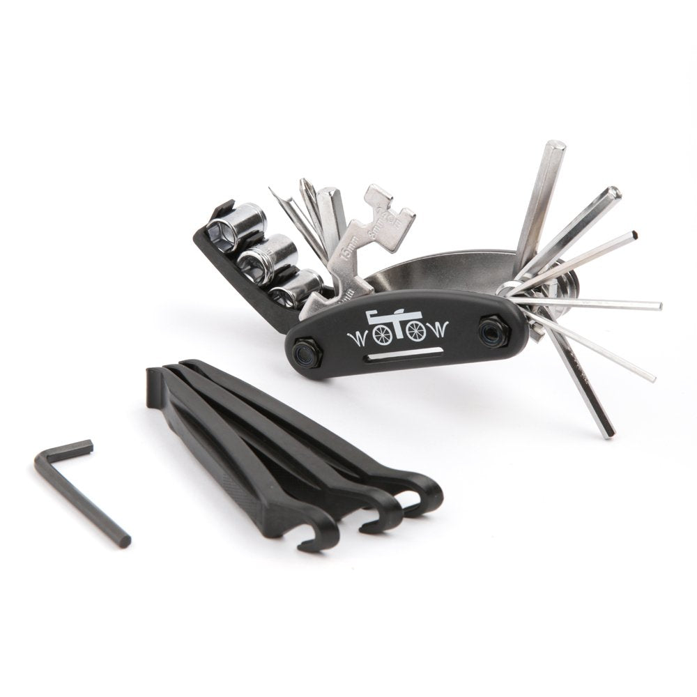 WOTOW Bike Repair Tool Kit, 16 in 1 Bicycle Multitool with Tire Levers Hex Spoke Wrench, Multi Function Accessories Set for Road