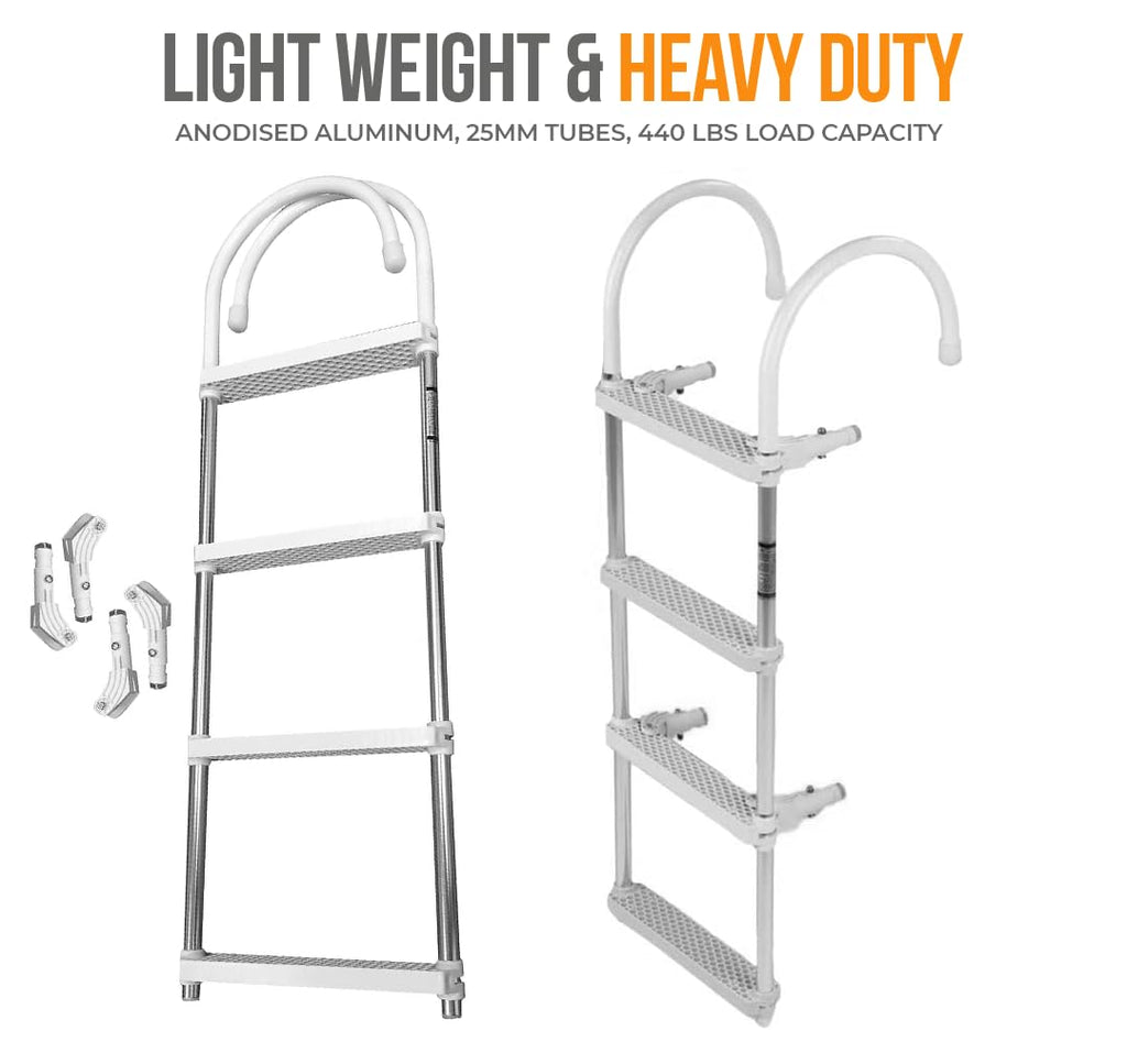 Anchor-Man Aluminum 4-Step Boat Ladder - Heavy-Duty, Anti-Slip, Silver Gray, Fits Inflatable, Jon, Fishing, Bass, Pontoon, Yacht