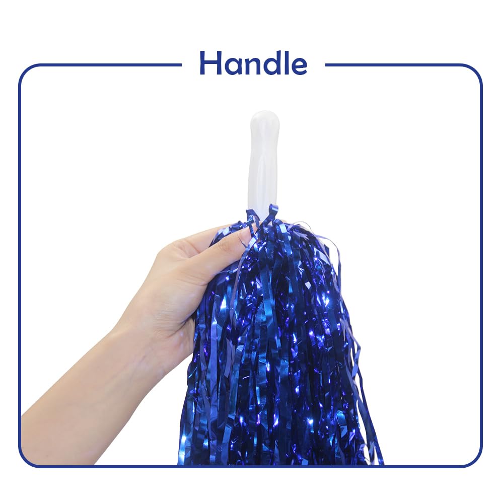 Hooshing 12Pcs Cheerleading Pom Poms Metallic Foil Royal Blue With Plastic Handles For Team Sports Dance Party