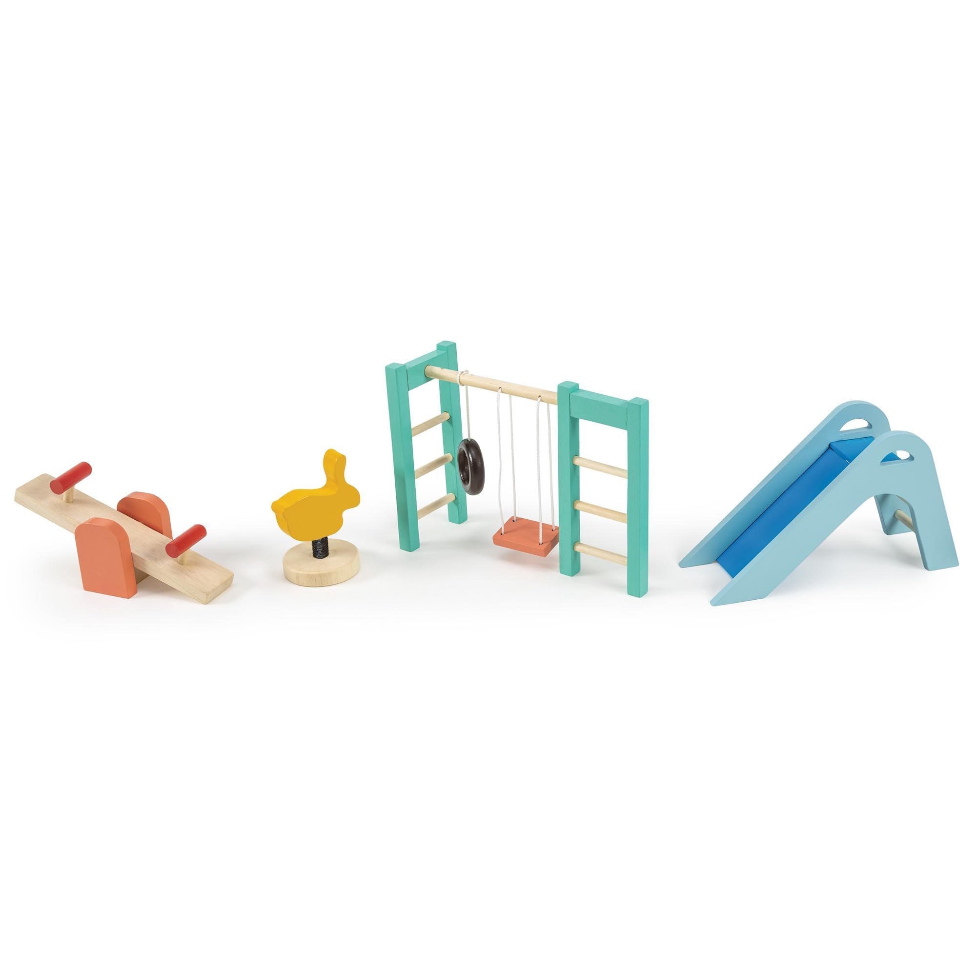 Mentari Toys - Playground Set - Wooden Playground Equipment For Doll House - Interactive Pieces For Small World Play - Encourage