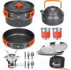 Bisgear Camping Cookware Kettle Backpacking Stove Mess Kit, Camping Pots And Pans Set With Cups Plates Utensils, Camping Kitchen