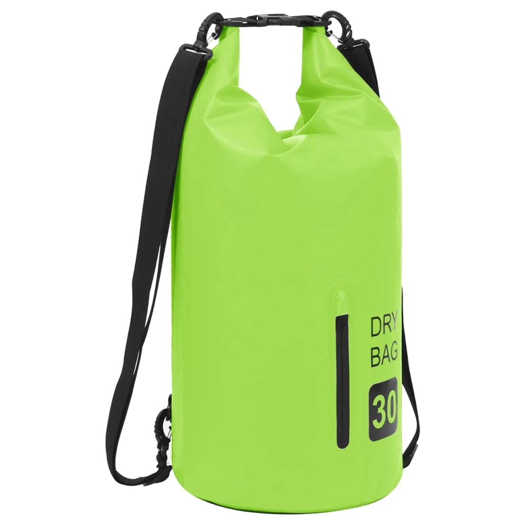 vidaXL Green 7.9 Gallon Dry Bag with Zipper  Lightweight PVC, Waterproof and Dustproof Perfect for Boating or Surfing  Compact