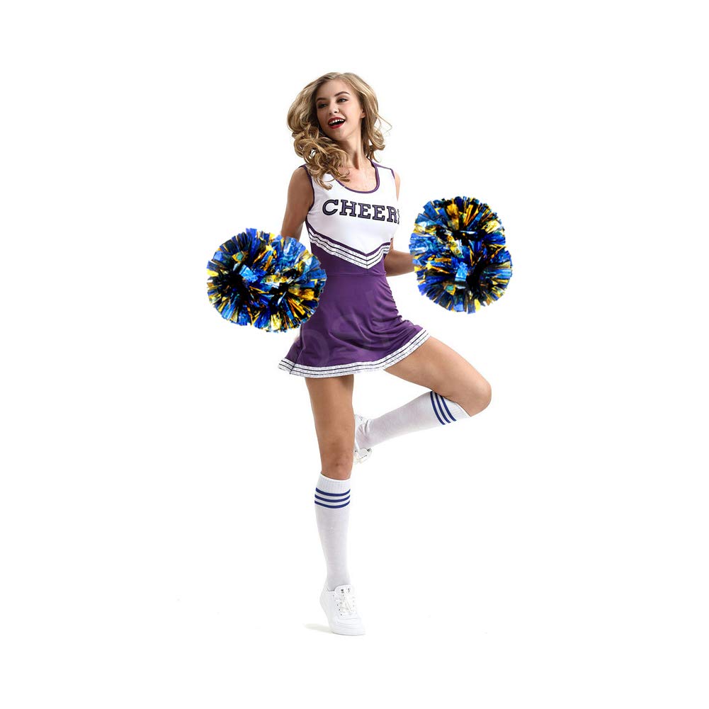Hooshing 2 Pack Cheerleading Pom Poms Blue And Gold With Baton Handle For Team Spirit Sports Dance Cheering