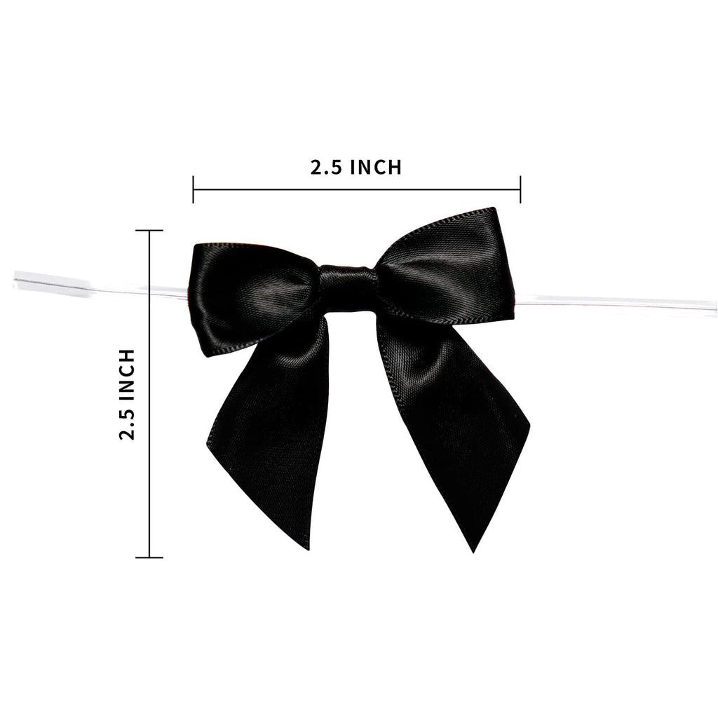Rainbow Pana 60 Pack Twist Tie Bows For Treat Bags 25 Black Satin Ribbon Bows For Package Craft Gift Wrapping Decoration