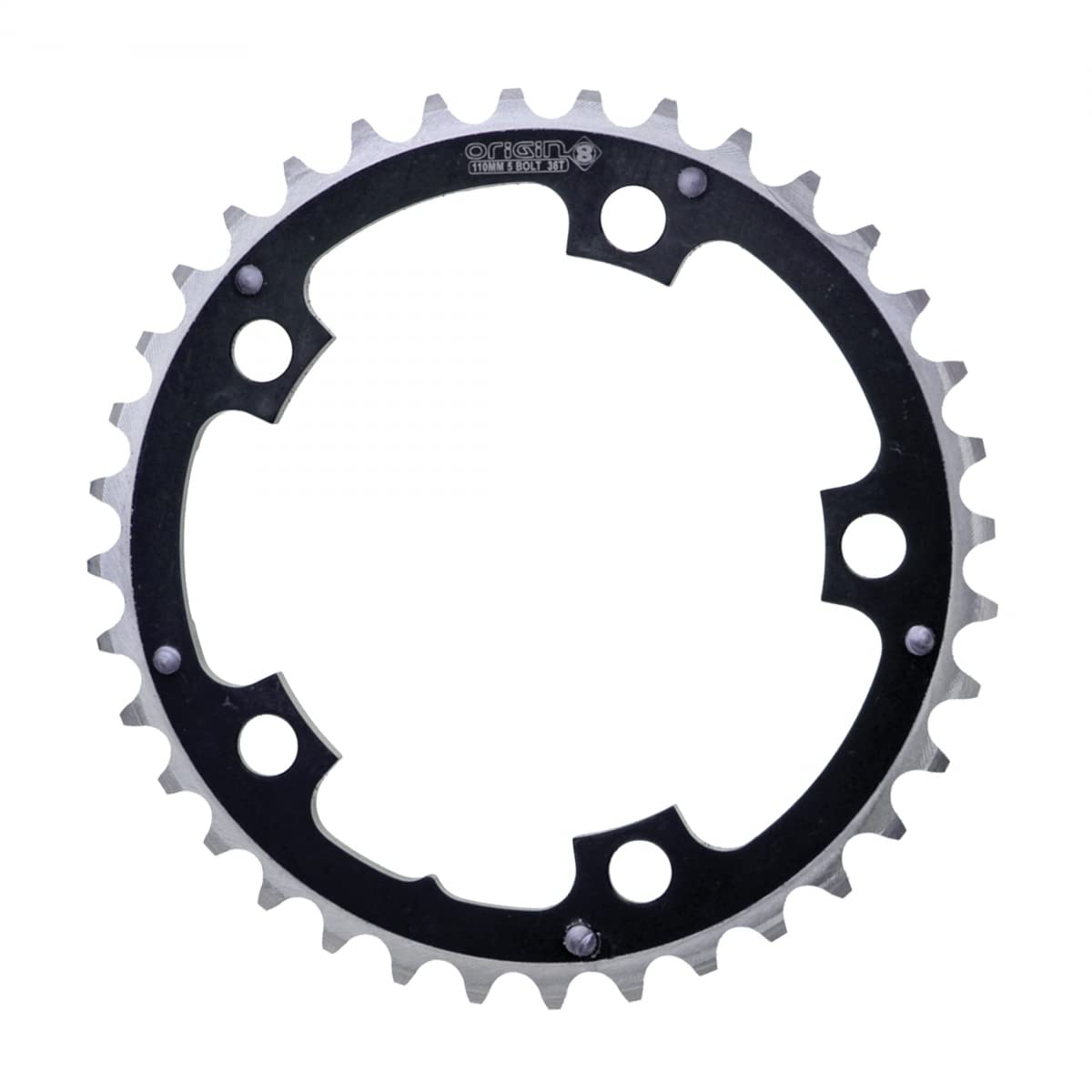 Origin8 Alloy Ramped Chainrings, 110mm x 36t, Black/Silver