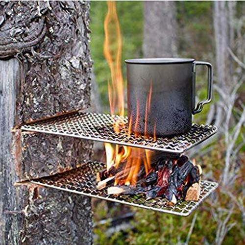 Rayeeley 2-Pack Stainless Steel Mesh Camping Grill, Bushcraft Grills Backpacker Barbecue Grills, Campfire Cooking Bbq Grate, Hig