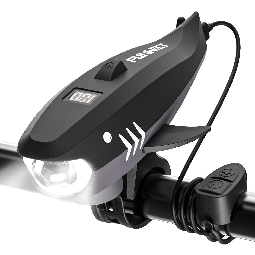 FUNWICT Bike Horn for Kids with Light 2-in-1, Electric Bicycle Horn & IPX5 Waterproof 400 Lumen Rechargeable Bike Headlight, Lou