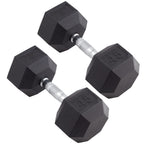 Body Sport Rubber Encased Hex Dumbbell Weight, 45 Lb. (Pair) - Chrome, Anti-Slip Grip For Strength Training - Home Gym & Fitness