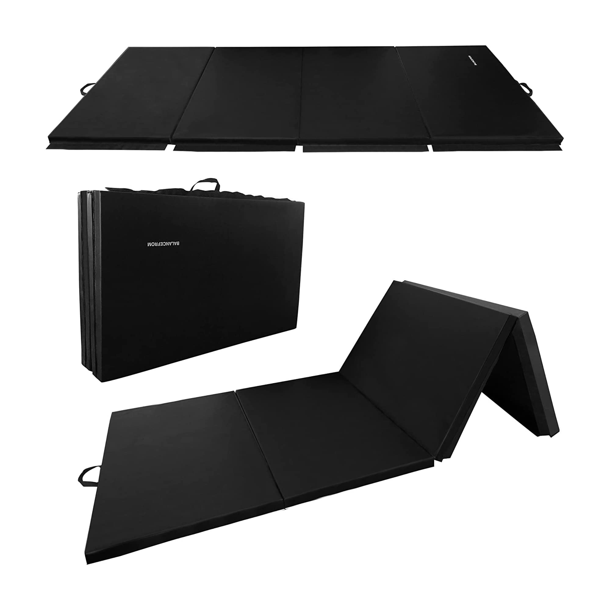 BalanceFrom All Purpose 4'x10'x2 Extra Thick High Density Anti Tear Gymnastics Gym Folding Exercise Aerobics Mats, Black