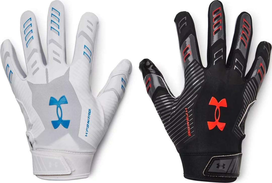 Under Armour Boys F9 Novelty Football Gloves, (100) White/Black/Atomic, Medium
