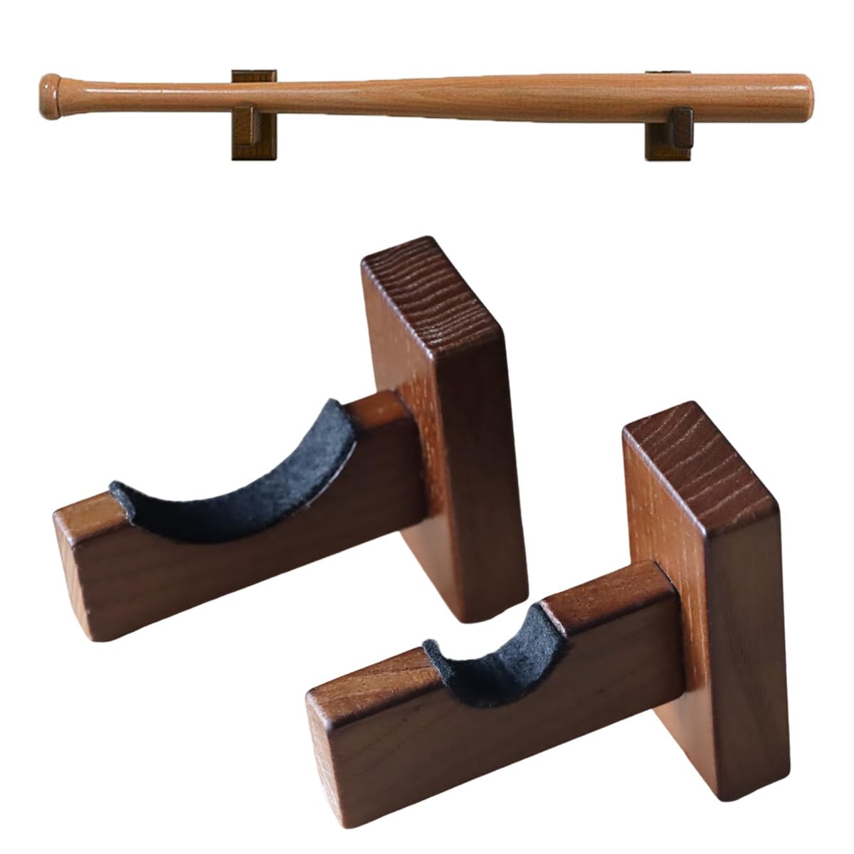 Orga'Neat Baseball Bat Display Case, Wall Mount Bat Holder Hanger, Solid Ash Tree Handmade Horizontal Bat Rack W/ Protective Sof