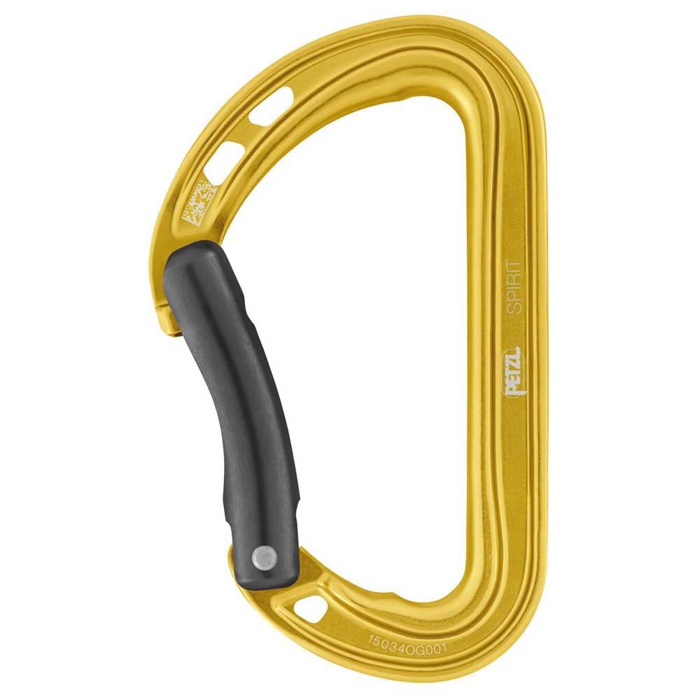 Petzl, Spirit Carabiner Bent Yellow, Lightweight, Versatile Carabiner for Sport Climbing