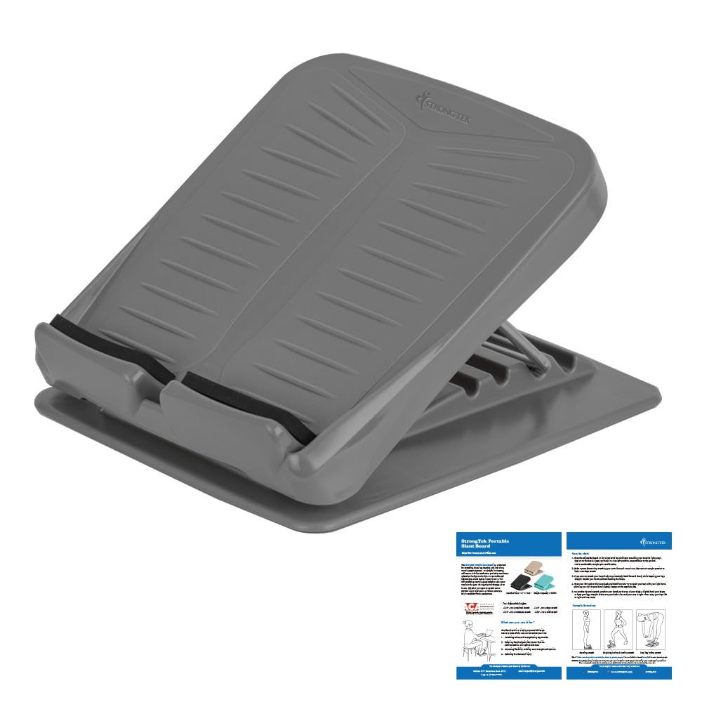 Strongtek Portable Slant Board, Adjustable Incline Boards, Calf Stretcher, Foot Stool,Grey