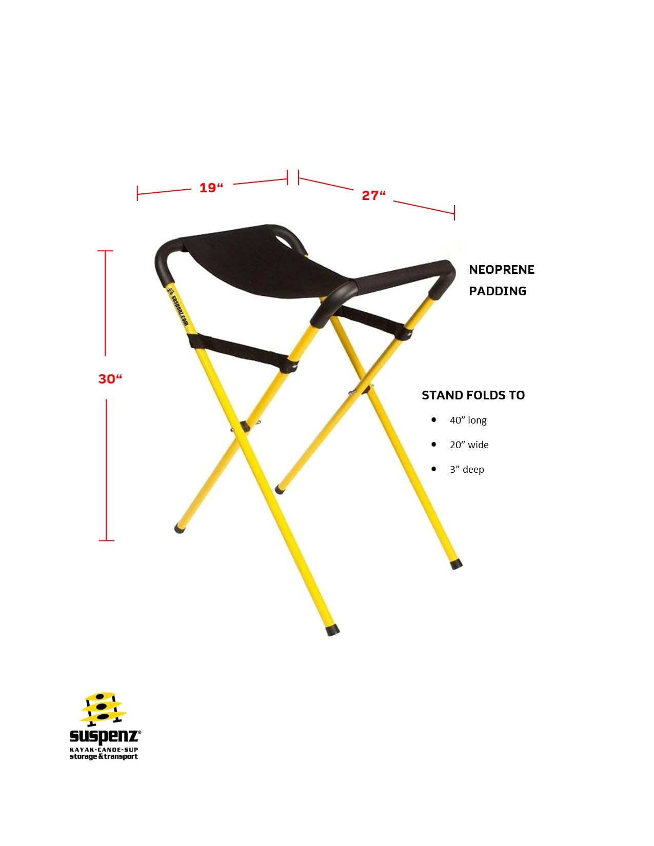 Suspenz Kayak Stand, Heavy Duty Portable Folding Stands For Kayaks, Canoes, Sups - 175 Lb Capacity - (22-1830),Yellow