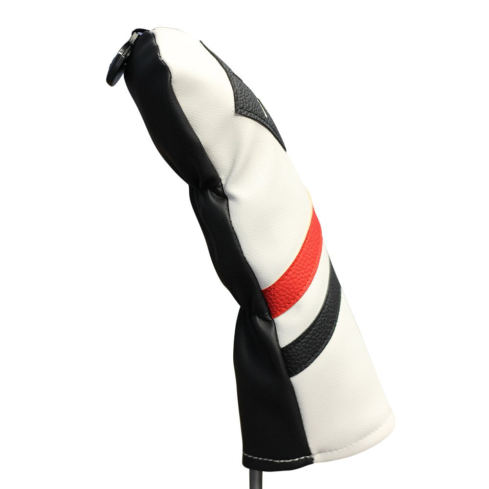 Majek Retro Golf Headcover White Red And Black Vintage Leather Style X Fairway Wood Head Cover Classic Look, Wheel Tag Includes