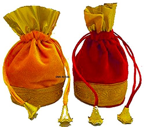 DMS RETAIL Return Gift Bags/Wedding Party Favor/Jewellery Pouch/Shagun Gift Pouch Velvet/Shimmer Potlis (Set of 109 * 7 Medium
