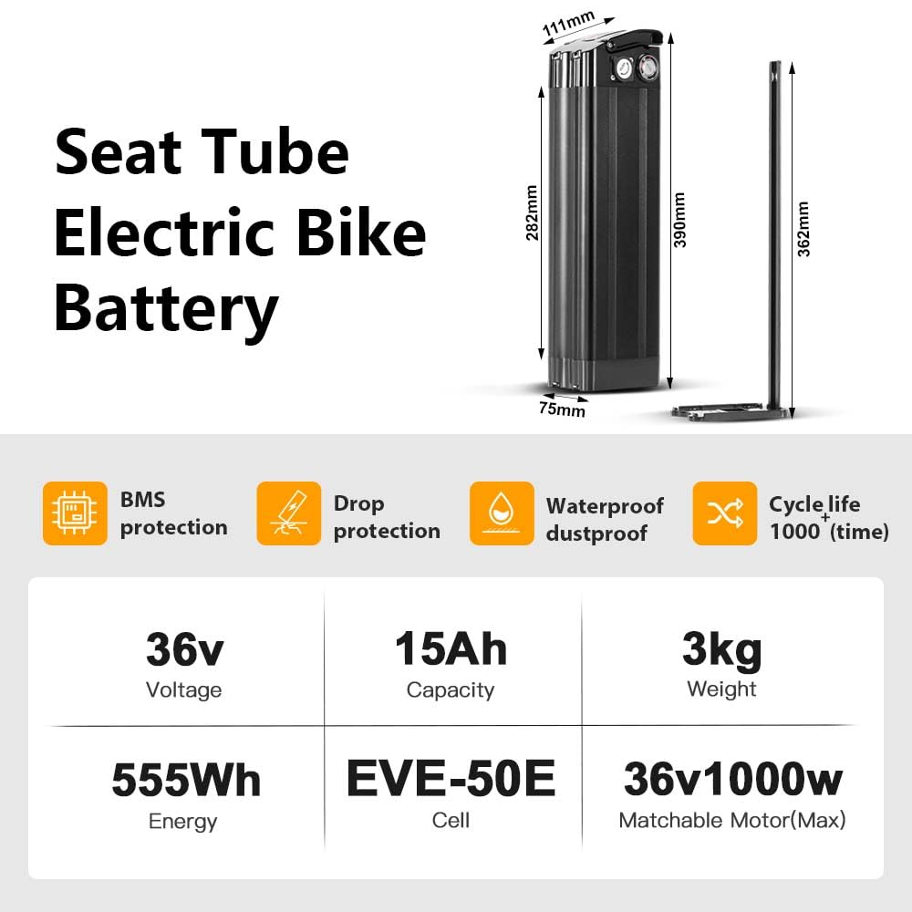 Yose Power 48V 36V 10.4Ah 13Ah 15Ah 17.4Ah Ebike Battery Sliver Fish Electric Bike Battery 250W 350W 500W 700W 900W 1000W Electr