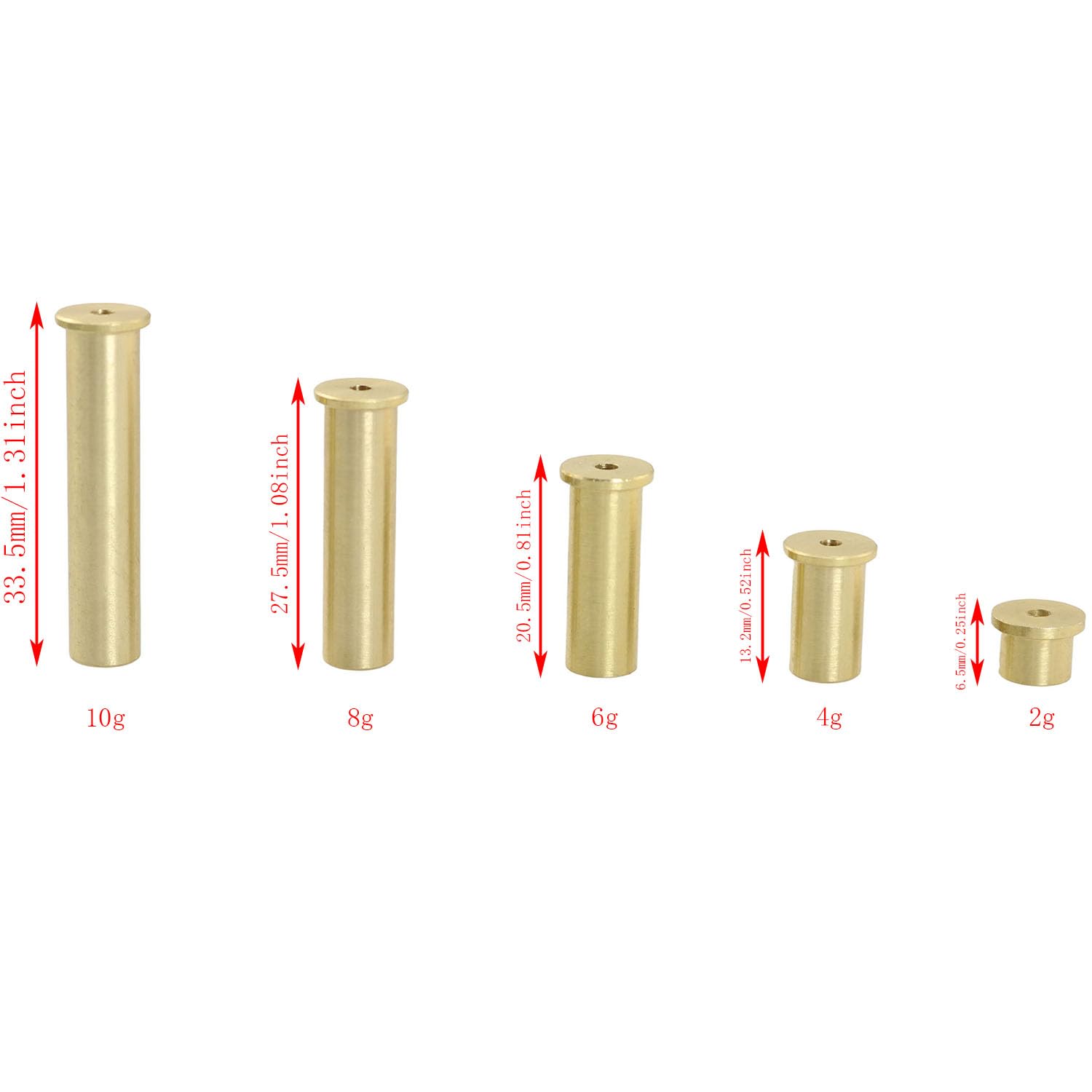 Taodan 1 Set Golf Club Balancing Weights (2 4 6 8 10G Each) Brass Tip Suitable For Iron And Steel Shafts