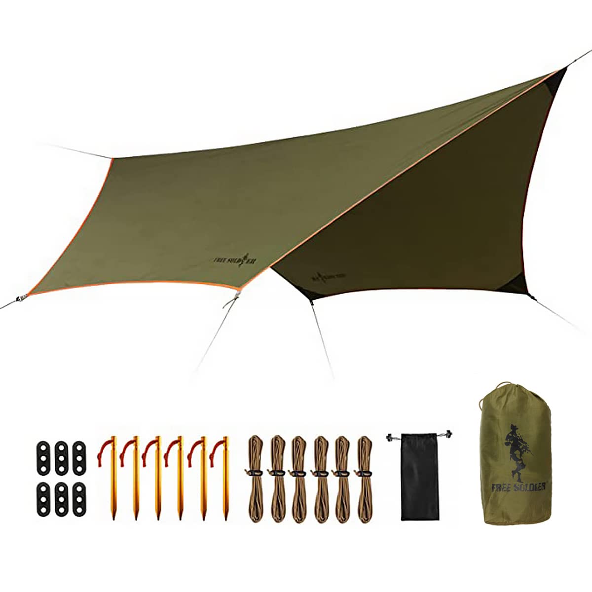 FREE SOLDIER Camping Tarp Waterproof Portable Multifunctional Outdoor Camping Traveling Awning Backpacking Shelter Rain Tarp (Gr