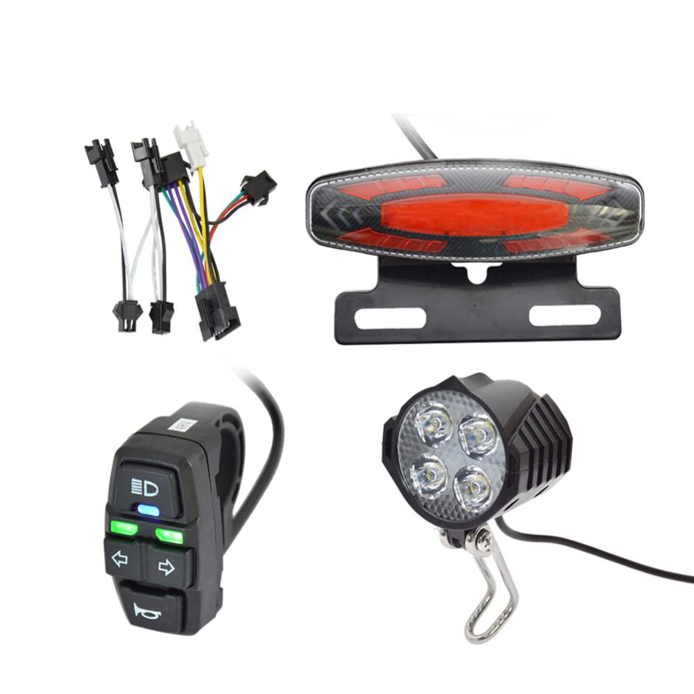 TEQIN Ebike Headlight and Tail Light Sets, 24V to 48V Front Rear Warning Lights Kit, LED Night Spotlight Cycling Modification Pa