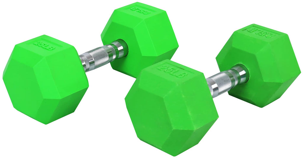 Fitvids Colored Rubber Encased Hex Dumbbell, 25Lb Pair
