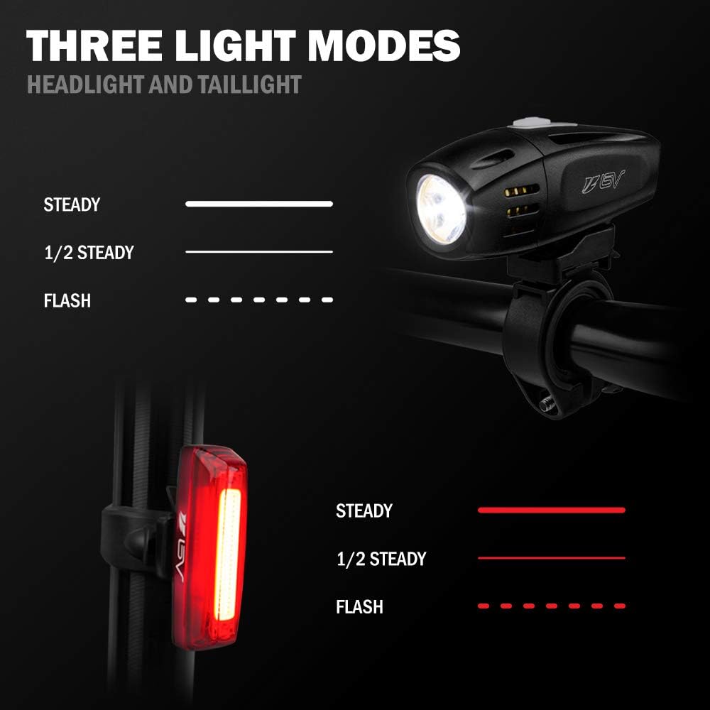 Bv Super Bright Bike Light Set Usb Rechargeable - Headlight & Taillight, Waterproof Ip44 , 3 Light Modes Including Flash Mode Fo