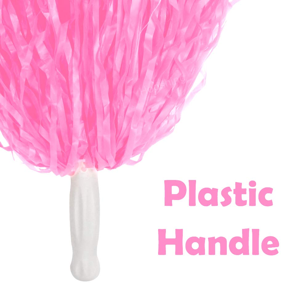 Hooshing 12Pcs Pink Pom Poms Cheerleading Plastic Cheer Pompoms With Handles For Team Spirit Sports Party Dance