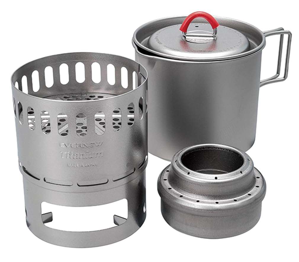 Evernew Titanium Lightweight Camping Mug Pot Stove Set, 500