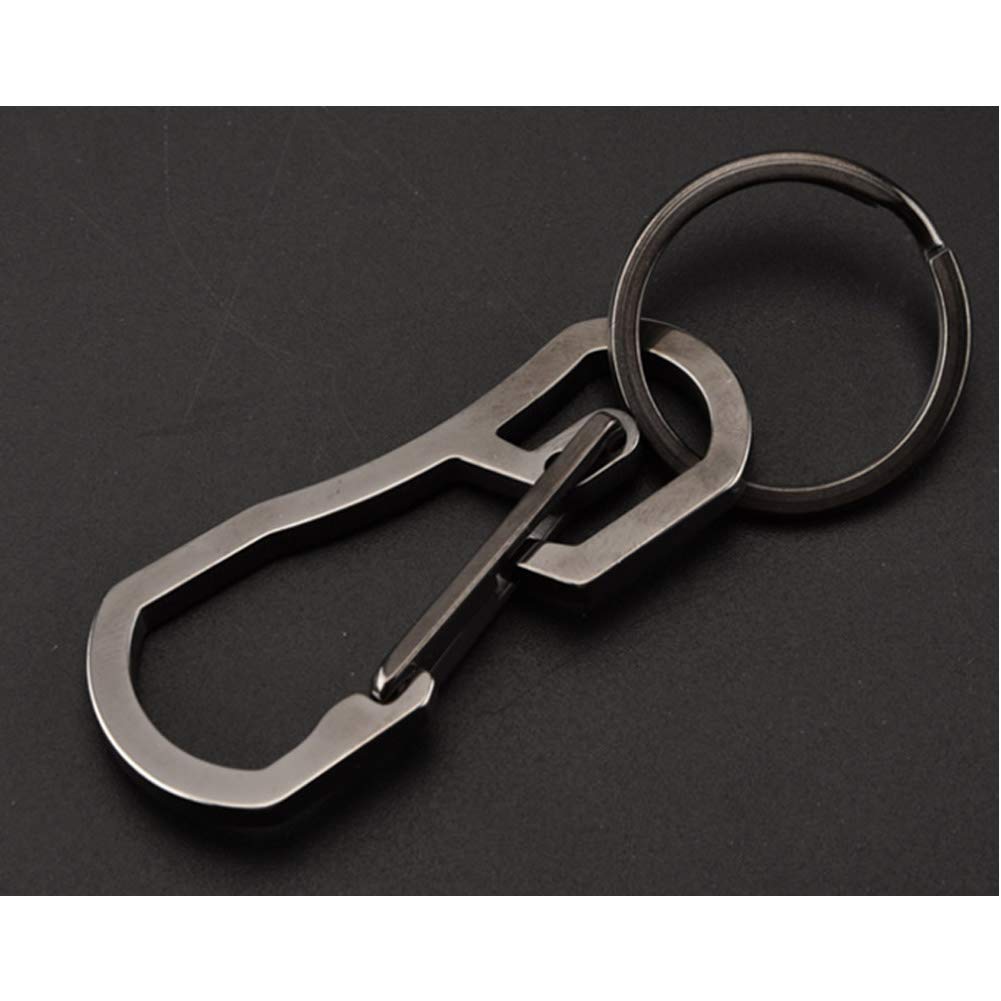 Alsmiley Stainless Steel Carabiner Clip Retractable Ring Set Keychain Quick Release Hooks For Men Women Black