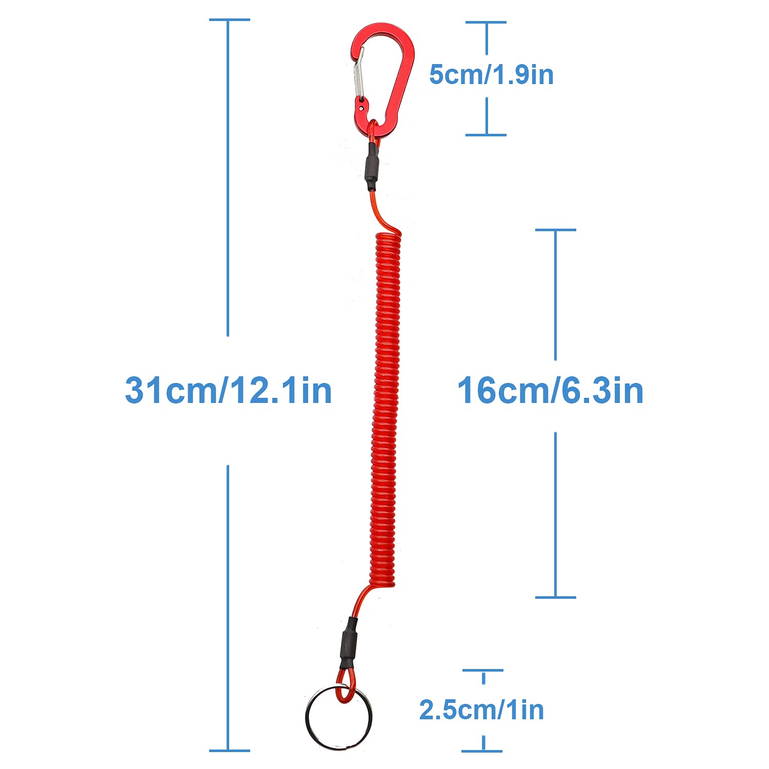 Lix&Rix Coiled Stretch Tether Lanyard With Clip For Fishing Keys Card Keeper And Tools,Red 3Pcs