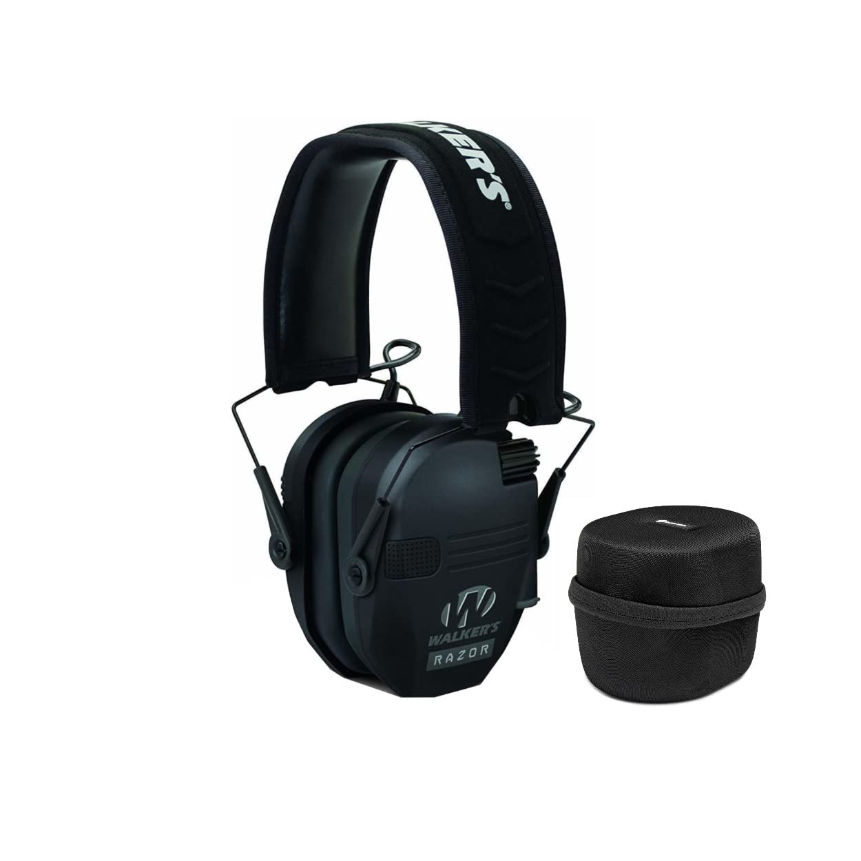 Walkers Razor Slim Electronic Lightweight Shooting Hunting Range Hearing Protection Muffs (Black) Bundle with Protection Case (2