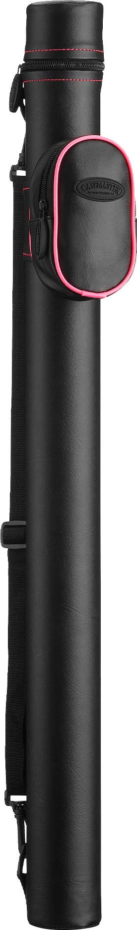 Casemaster Q-Vault Supreme Billiard/Pool Cue Hard Case, Holds 1 Complete 2-Piece Cue (1 Butt/1 Shaft), Black With Pink Trim