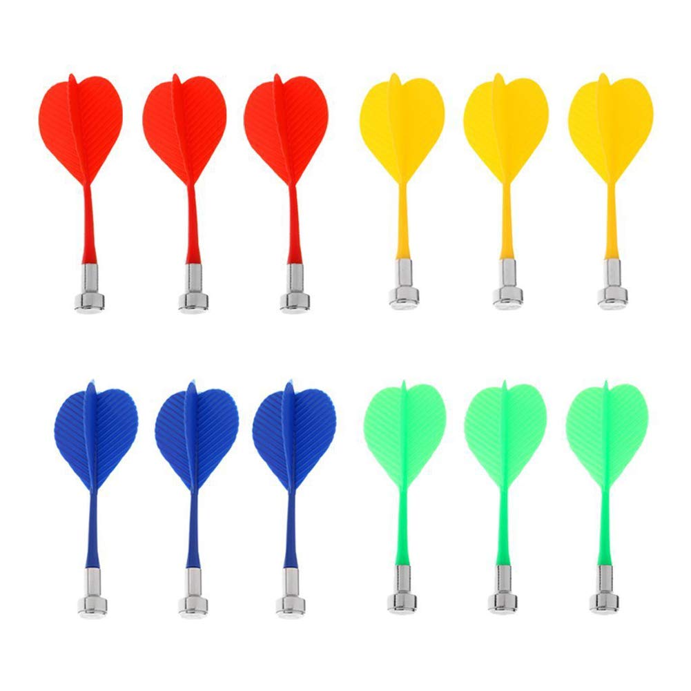 12 Pieces Magnetic Darts Safety Plastic Darts Replacement Dart For Boys Girls And Adults Target Game Toys(Red, Yellow, Blue, Gre