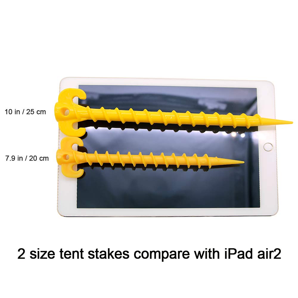 Canopy Stakes Canopy Anchors Beach Tent Stakes Heavy Duty Screw Shape 25 Cm 10 Inch - 8 Pack Yellow