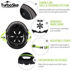Turboske Skateboard Helmet, Bmx Helmet, Multi-Sport Helmet, Bike Helmet For Youth, Men, Women (Black&Green, L/Xl)