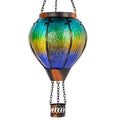 Giole Hot Air Balloon Solar Lantern Flickering Flame, Glass Outdoor Lantern Waterproof Hanging Decor for Patio, Porch, Garden(Gr