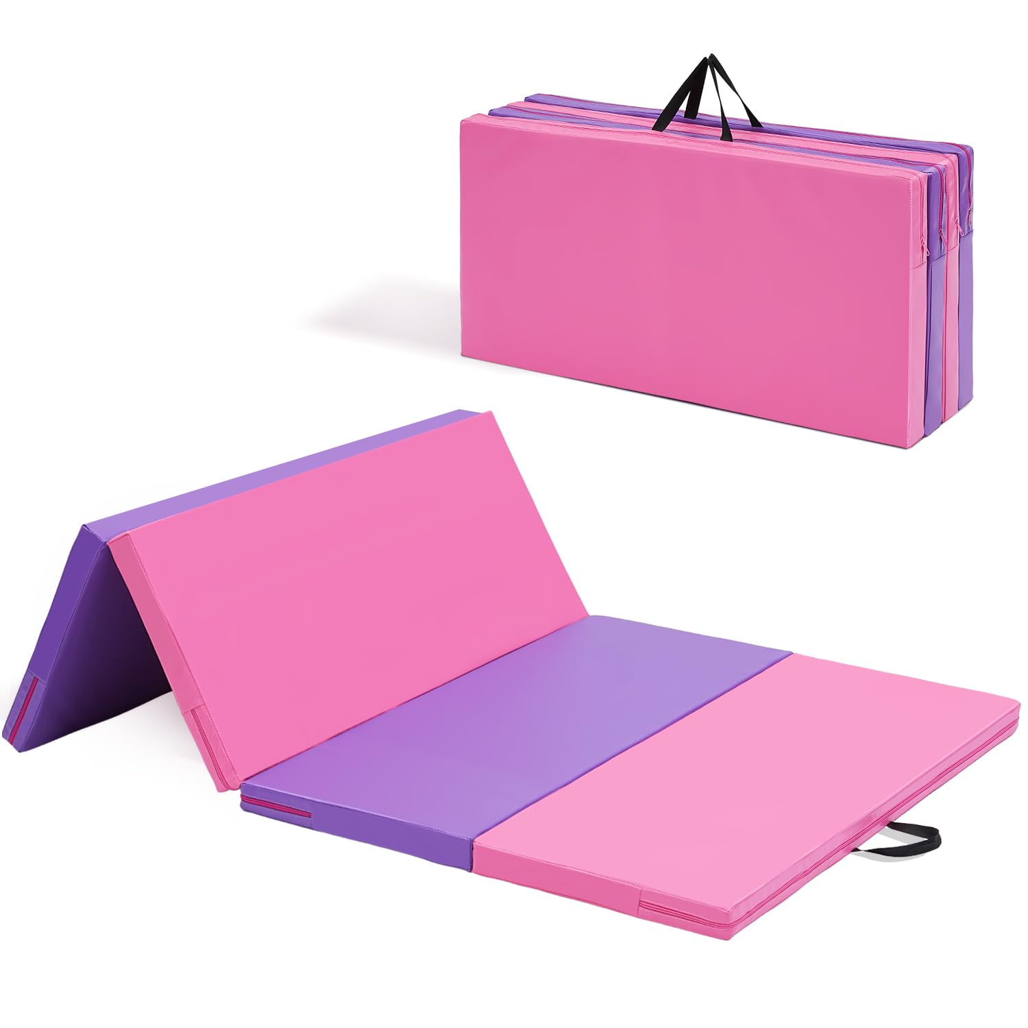 ZENOVA Gymnastics Mat 6x3.6x2 Exercise Mat Gym Mat for Home Aerobics Workout Foldable Tumbling Mat Children Gifts, Pink and 