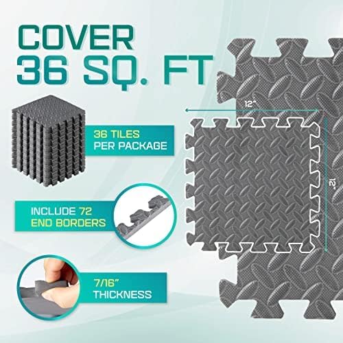 Yes4All Interlocking Exercise Foam Mats With Border - Interlocking Floor Mats For Gym Equipment - Eva Interlocking Floor Tiles J