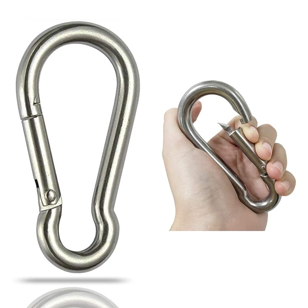 Grandbuy 4 Inch Large Spring Snap Hook Carabiner, 304 Stainless Steel Snap Hook Heavy Duty Carabiner Clip, Stainless Steel Sprin