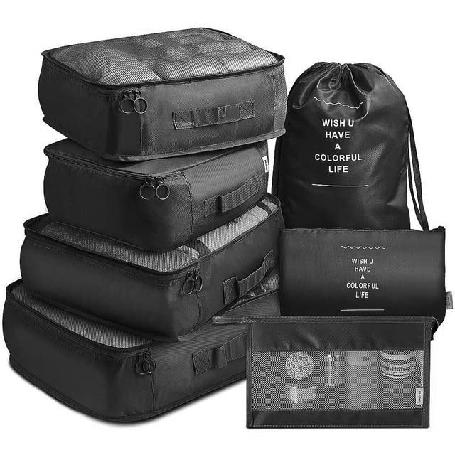House Of Quirk 7Pcs Set Travel Organizer Packing Cubes Lightweight Travel Luggage Organizers With Laundry Bag Or Toiletry Bag (B